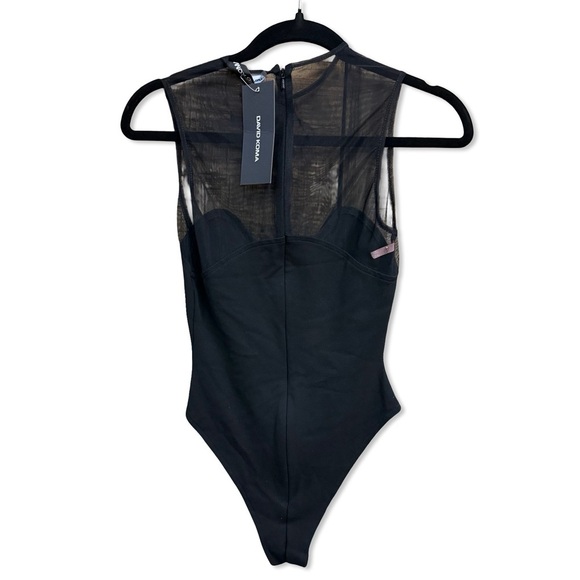 David Koma Wave Neckline Bodysuit Black Sheer Mesh top FWRD Revolve $775 sz 6 - Picture 6 of 11